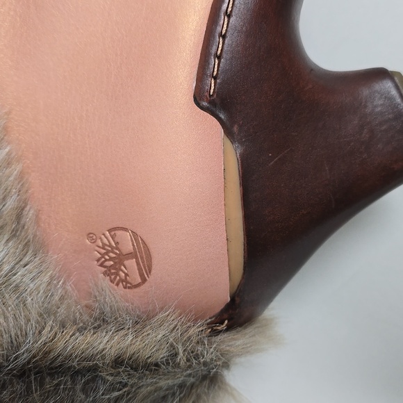 Timberland Iridescent Peach Leather Faux Fur Trim Wedge Winter Snow Boots - Picture 6 of 10